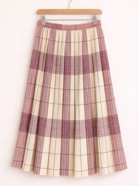 Vintage Woolmark Pleated Cream Red  Navy Skirt Size 10